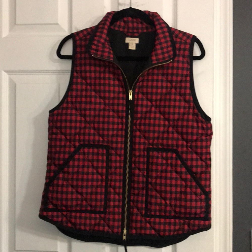 J. Crew Black and Red Gingham Vest